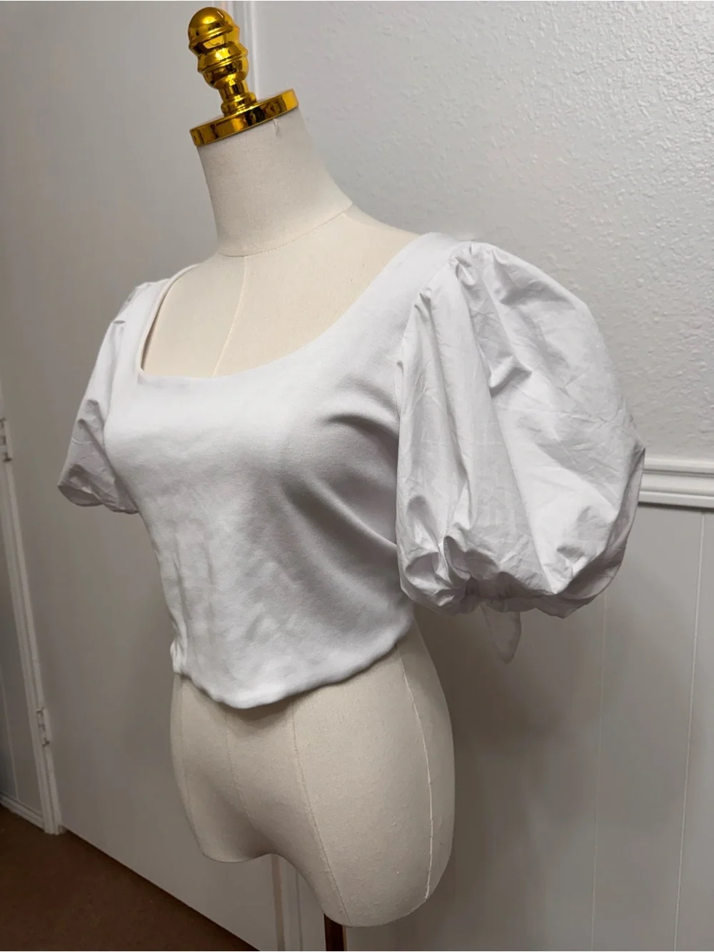 Anthropologie White Square Neck Puff Sleeve Top